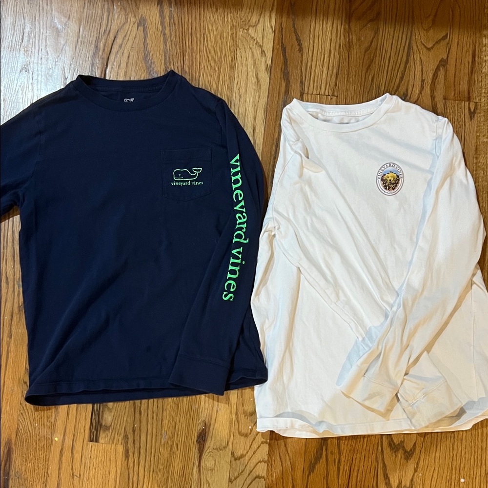 Vineyard Vines Kids Long Sleeve Tees in Navy and White